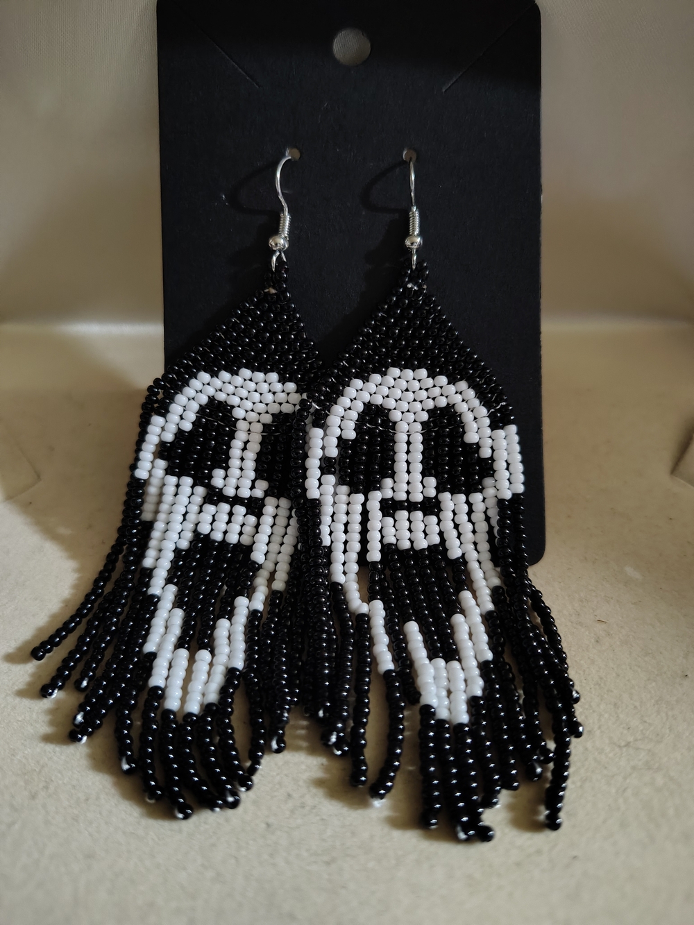 👻 NEW Handmade Ghostface Beaded Fringe Earrings Spooky Horror Halloween 👻